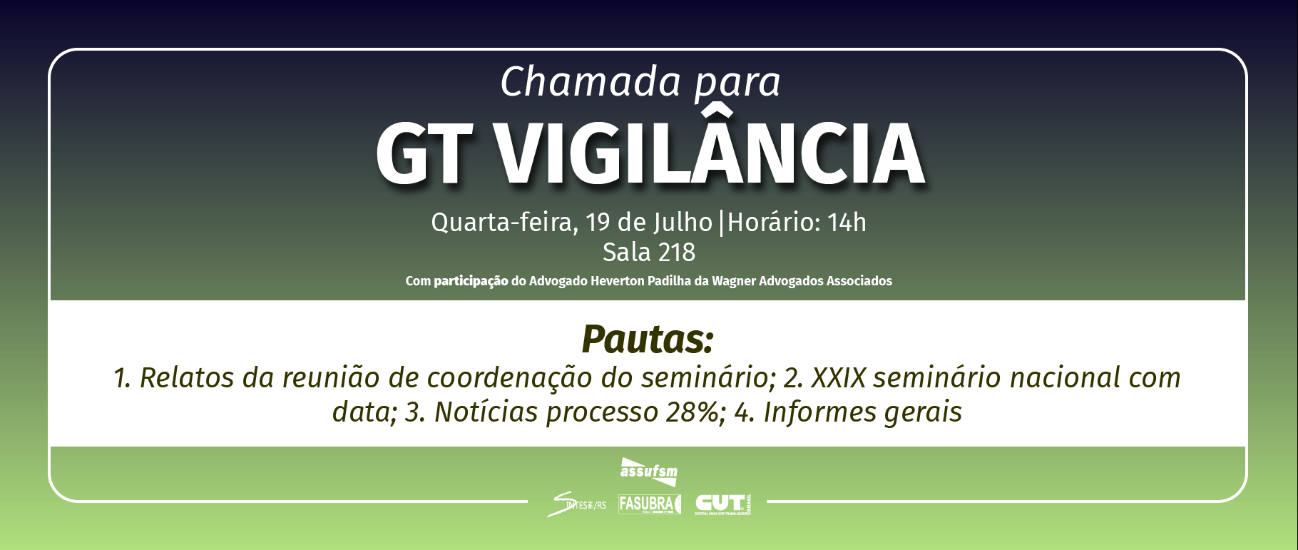 GT Vigilância da Assufsm tem encontro marcado para dia 19 de julho