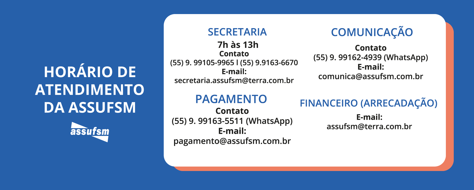 ATENÇÃO TAE: Secretaria da Assufsm atende em novo horário a partir de segunda-feira (24)