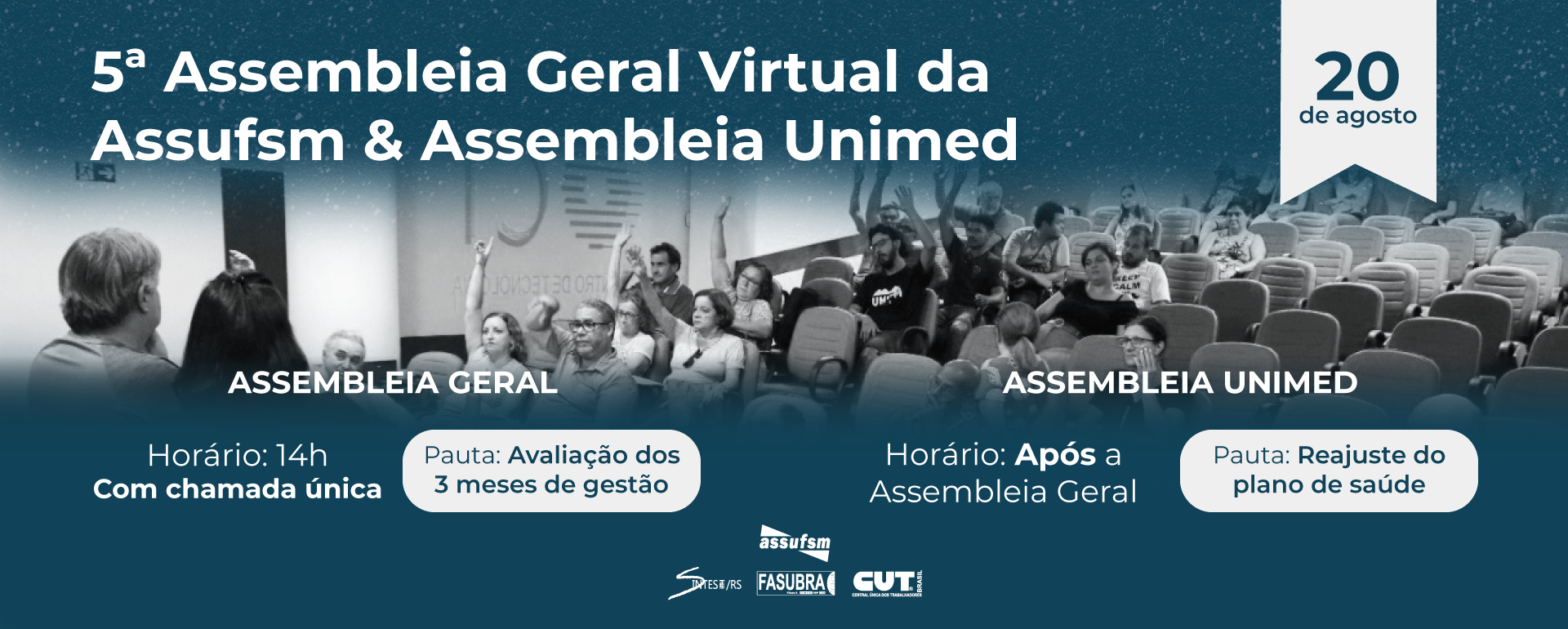 Assufsm convoca TAEs para 5ª Assembleia Geral Virtual e Assembleia da Unimed dia 20 de agosto