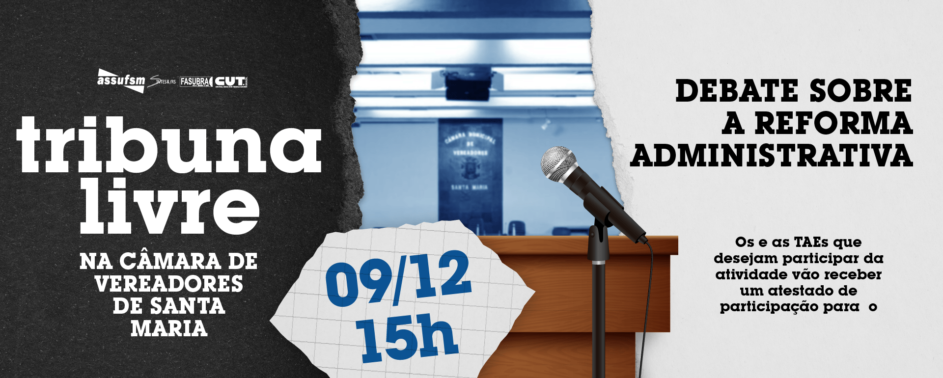 Assufsm participará de Tribuna Livre na Câmara de Vereadores(as) para debater sobre a Reforma Administrativa