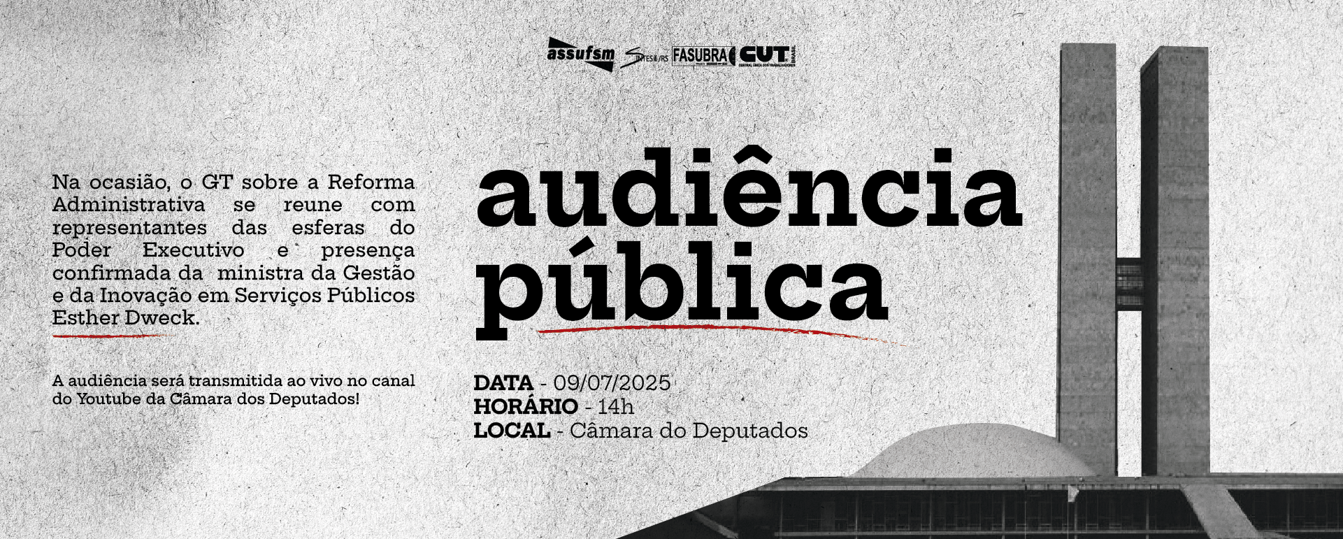 Audiência Pública sobre Reforma Administrativa ocorrerá na Câmara dos Deputados(as) nessa quarta (09)