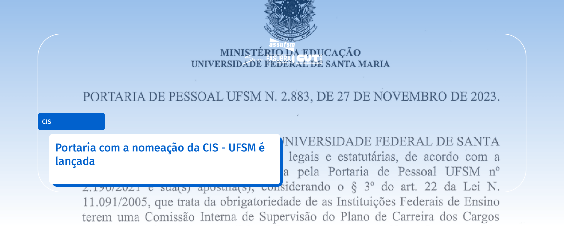 Portaria com a nomeação da CIS – UFSM é lançada