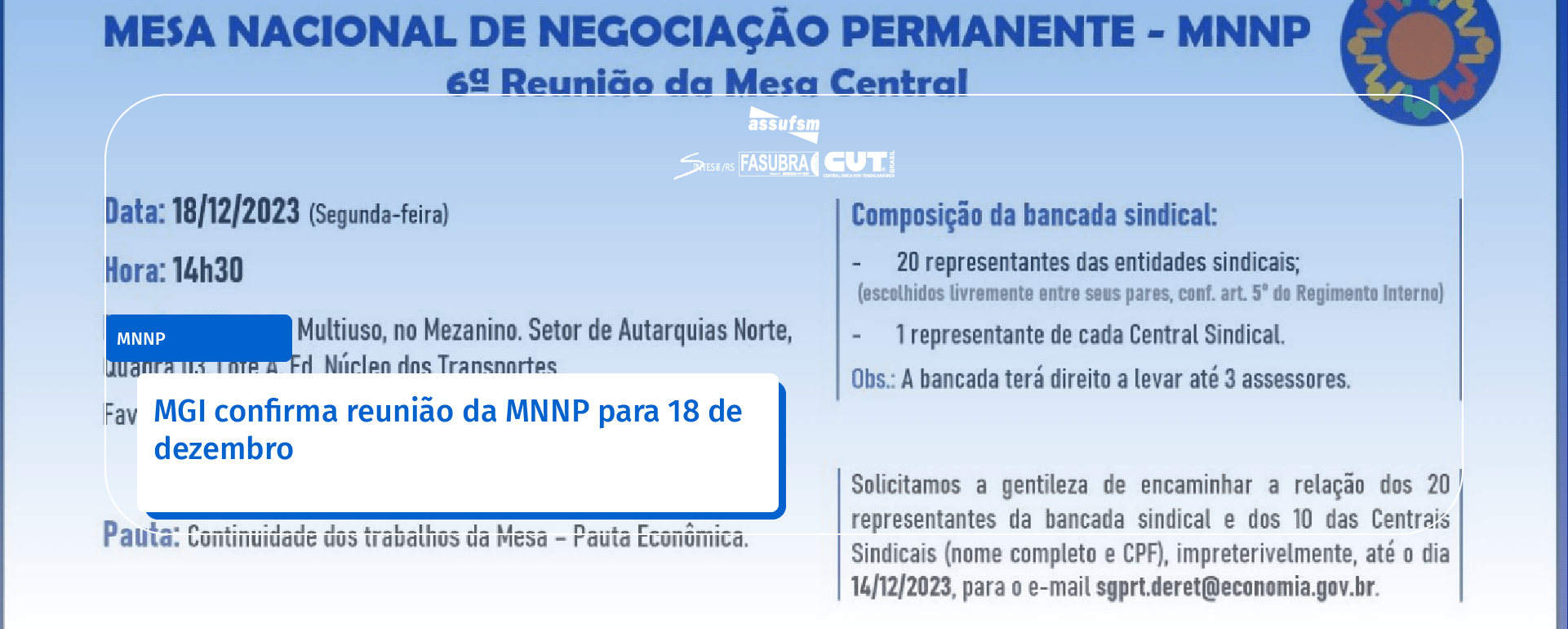 MGI confirma reunião da MNNP para 18 de dezembro