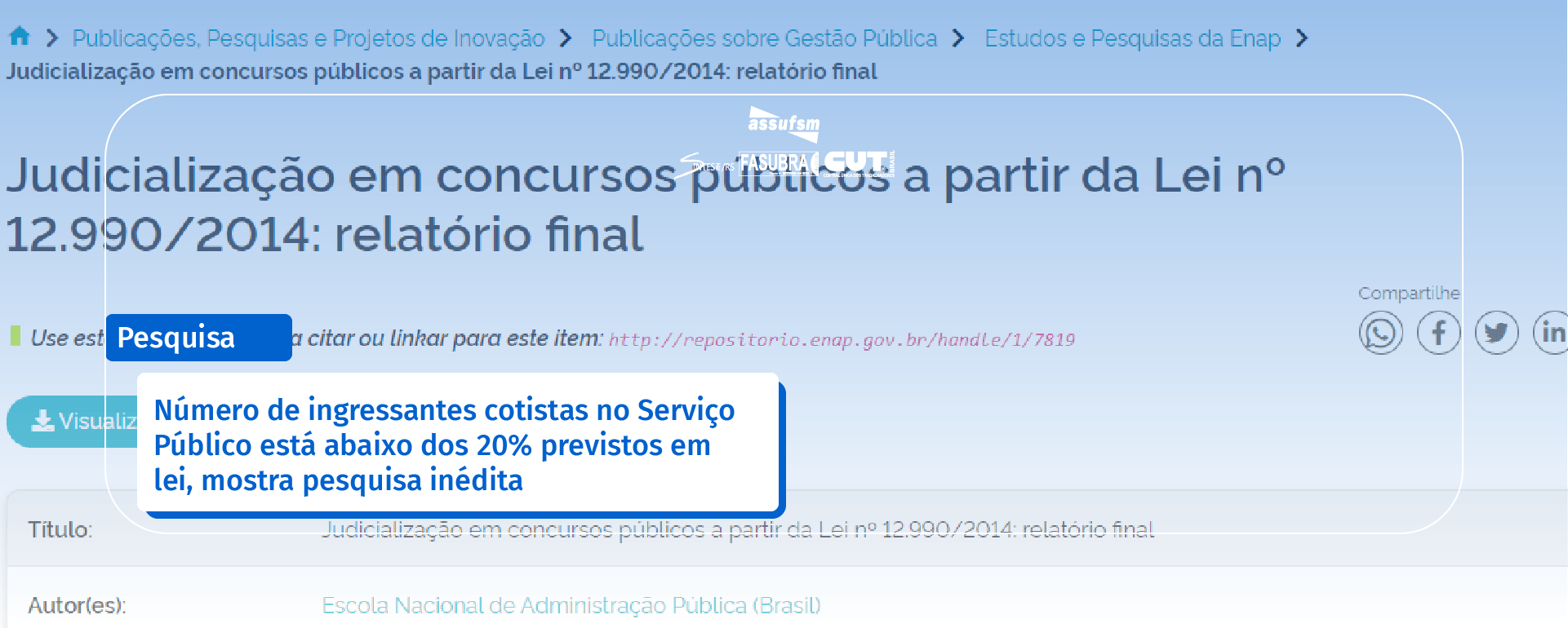 Número de ingressantes cotistas no Serviço Público está abaixo dos 20% previstos em lei, mostra pesquisa inédita