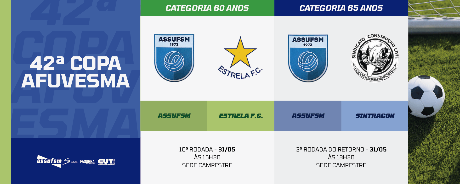 Futebol: confira os jogos das categorias 60 e 65 anos da Assufsm na Copa AFUVESMA 2025 para o próximo sábado