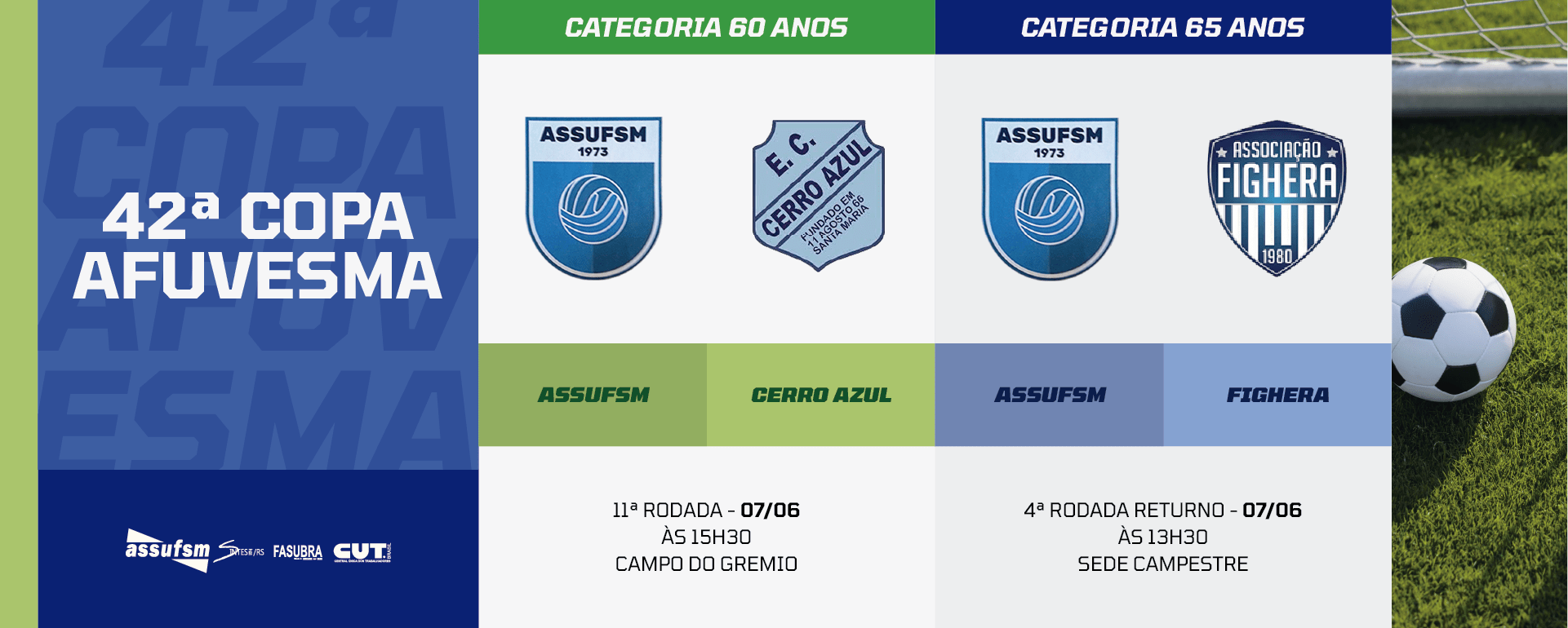 Futebol: confira os jogos das categorias 60 e 65 anos da Assufsm na Copa AFUVESMA 2025 para o próximo sábado