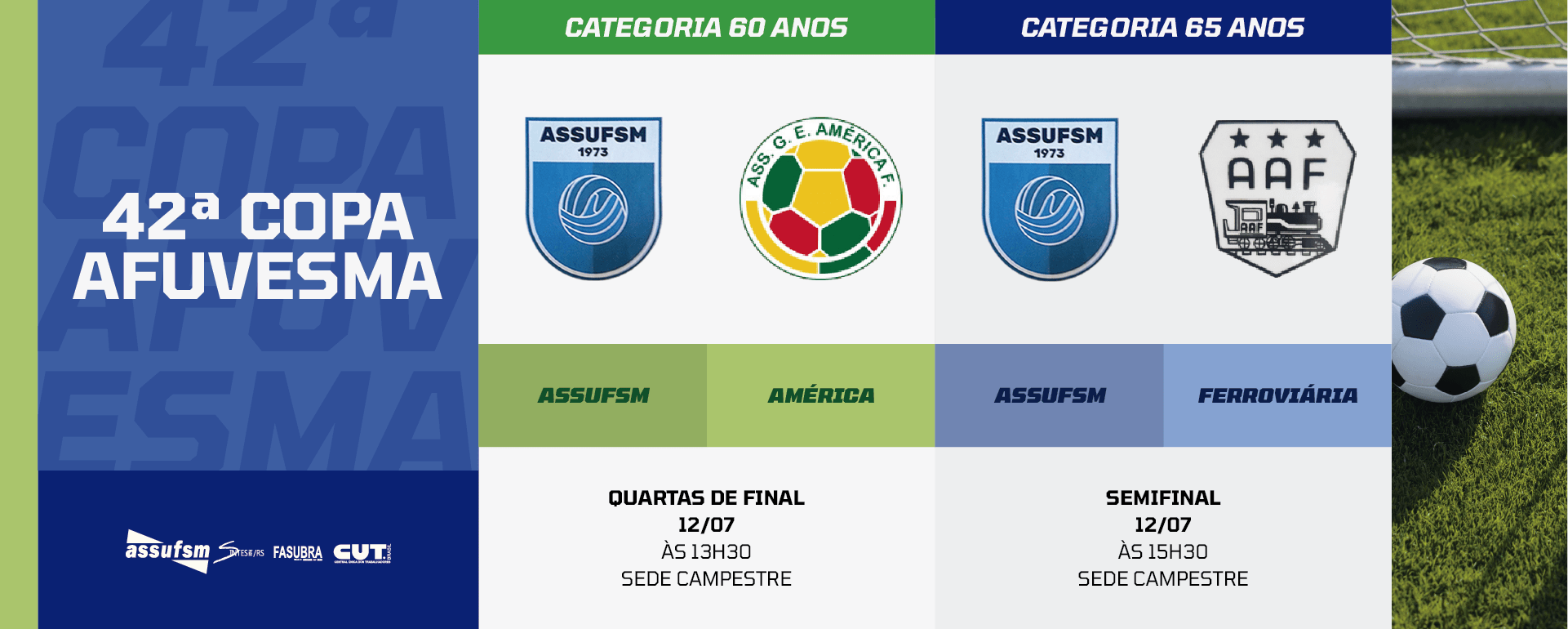 Futebol: confira os jogos das categorias 60 e 65 anos da Assufsm na Copa AFUVESMA 2025 para o próximo sábado