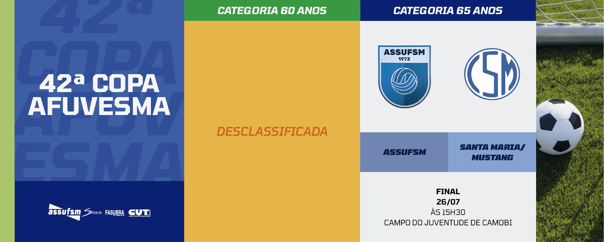 Assufsm está na final da COPA AFUVESMA, com equipe 65 anos. Jogo acontece no próximo sábado (26), em Camobi.