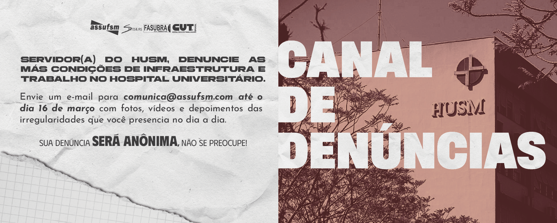 Assufsm abre canal anônimo para receber denúncias de precarização no HUSM