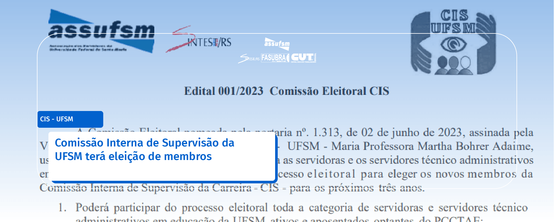 Comissão Interna de Supervisão da UFSM terá eleição de membros
