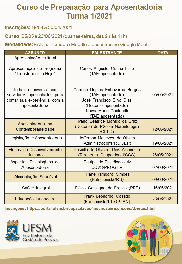 UFSM INFORMA: Curso de Preparação para Aposentadoria recebe inscrições até 30 de abril