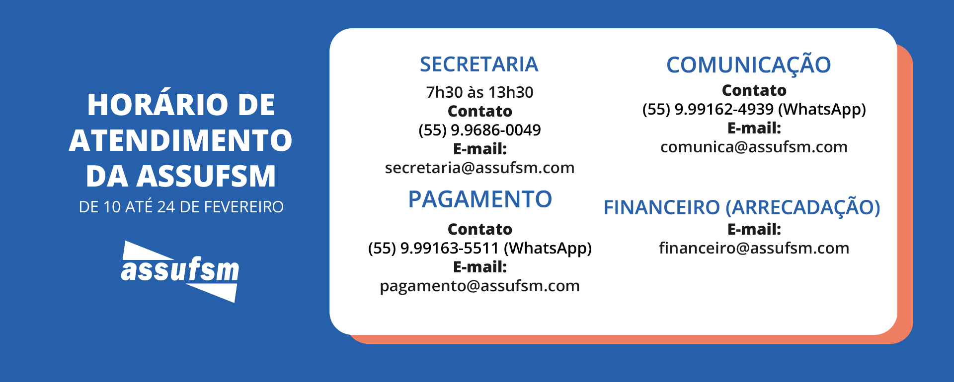 TAE, veja o funcionamento da Assufsm no período de 10 a 24 de fevereiro