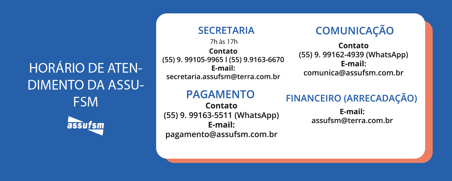 Secretaria da Assufsm volta a atender em horário normal a partir de hoje (07)