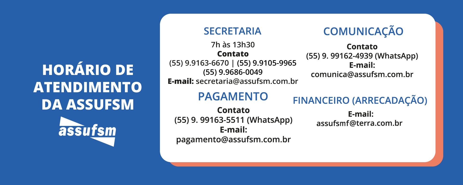 ATENÇÃO TAE: Secretaria da Assufsm atende em novo horário