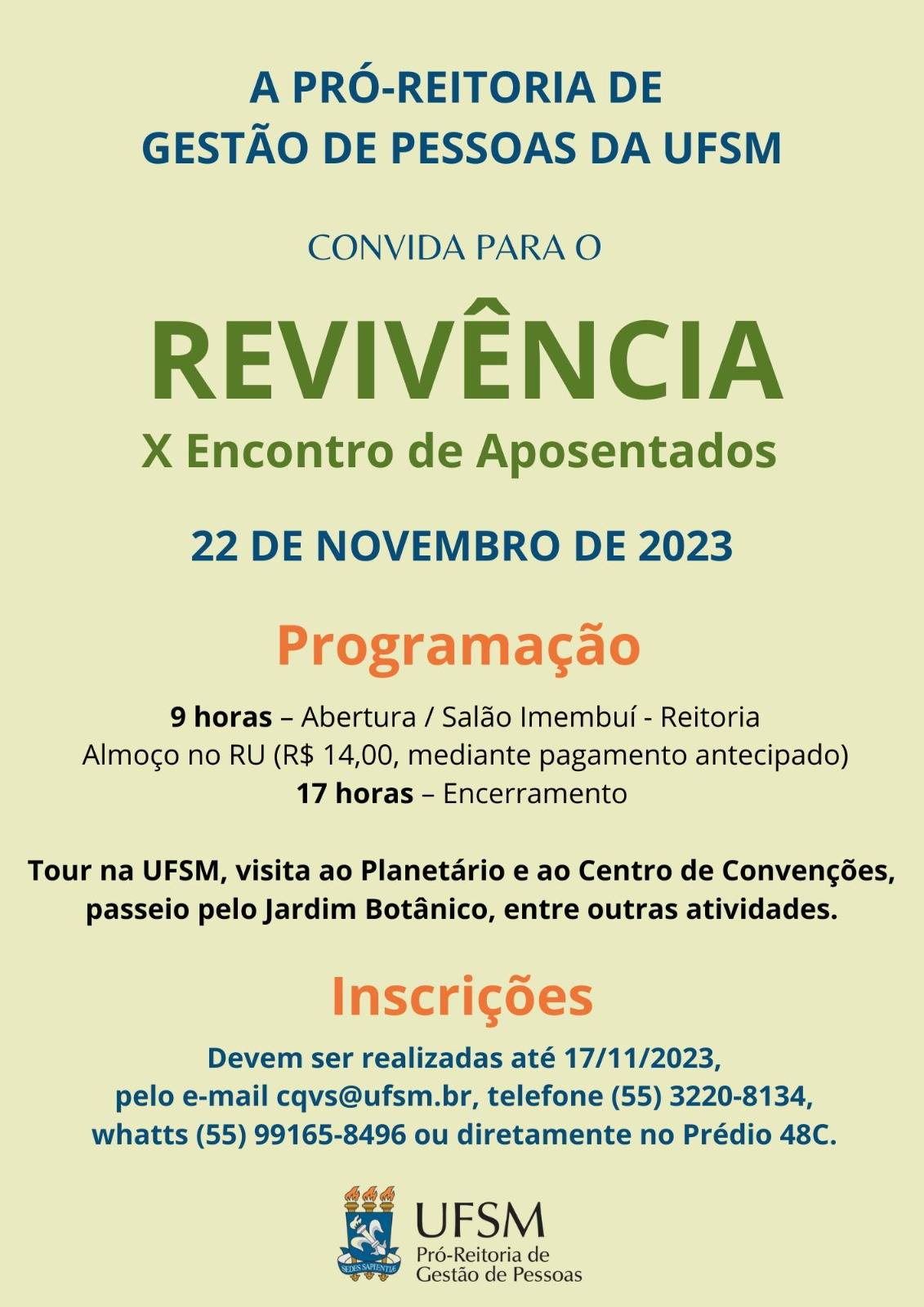 PROGEP informa: X Revivência já tem data para acontecer