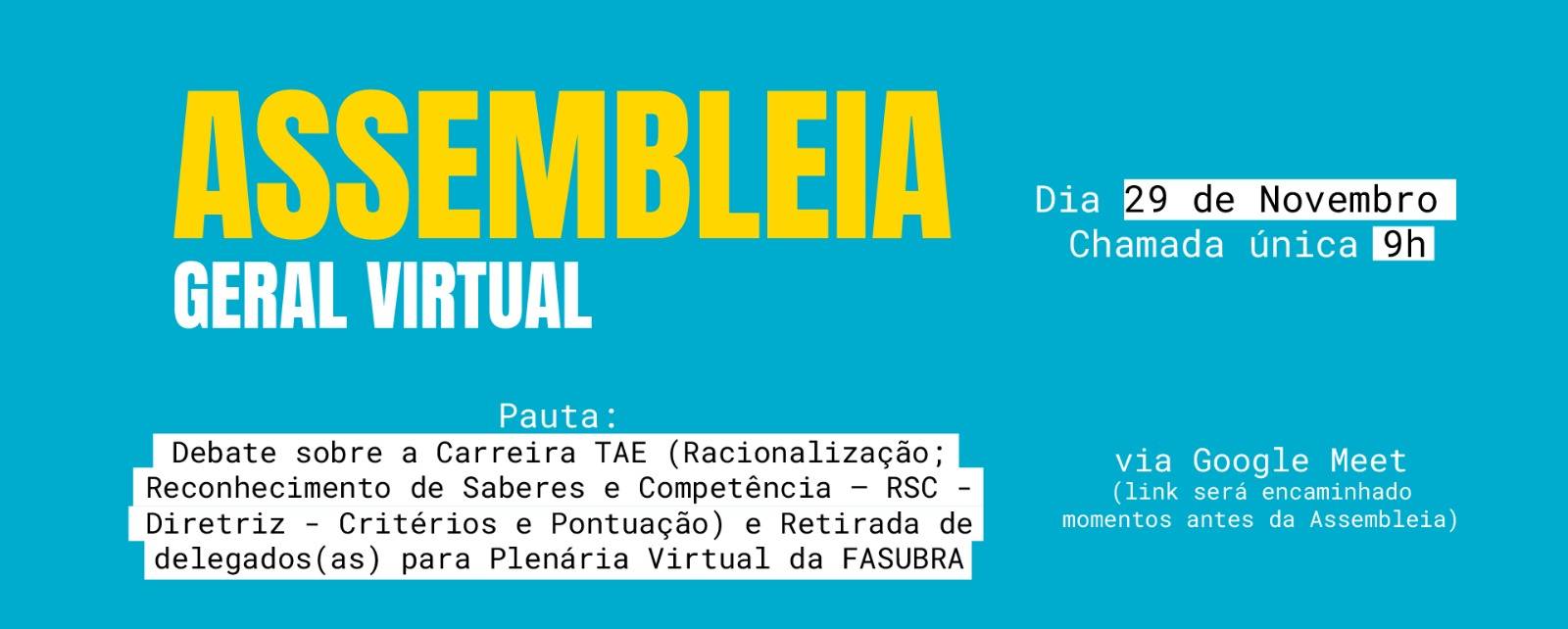 Assufsm chama Assembleia Geral Virtual para sexta (29)