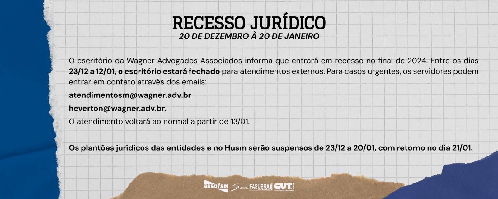 Jurídico da Assufsm terá recesso de final de ano; atente-se às informações