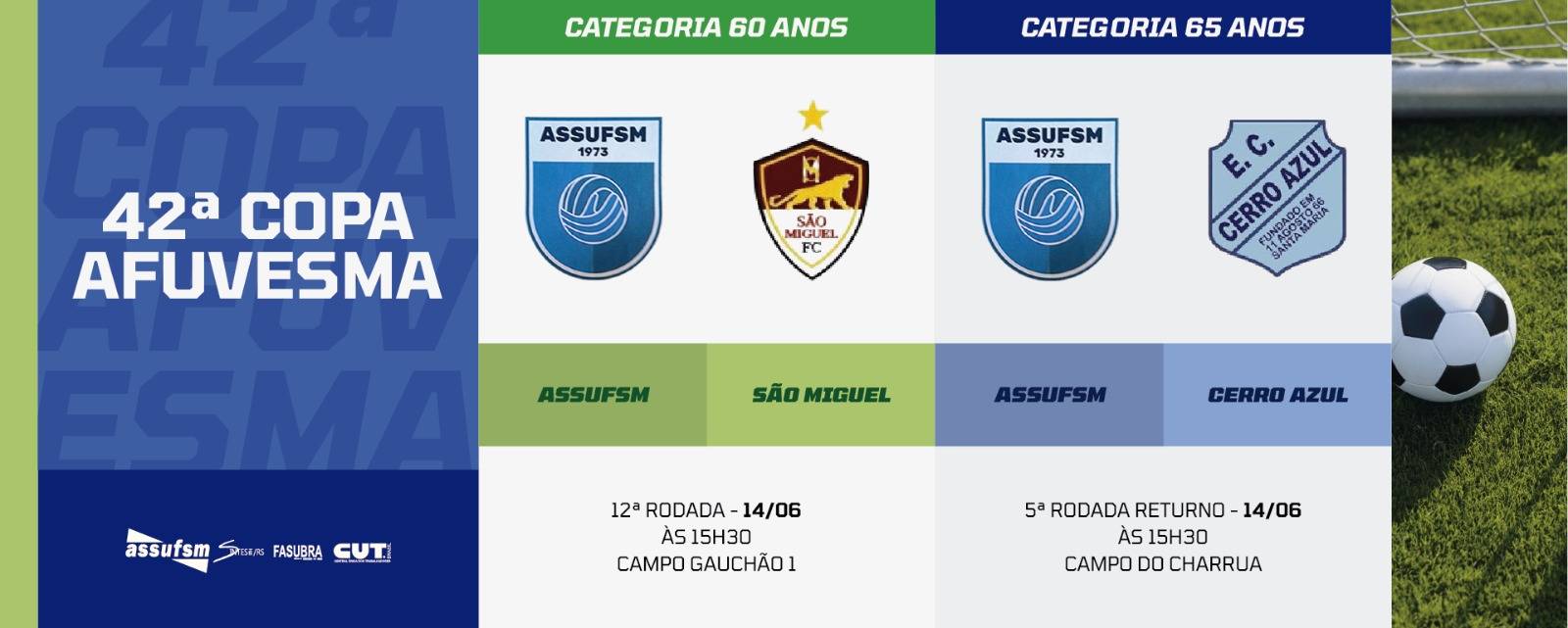 Futebol: confira os jogos das categorias 60 e 65 anos da Assufsm na Copa AFUVESMA 2025 para o próximo sábado