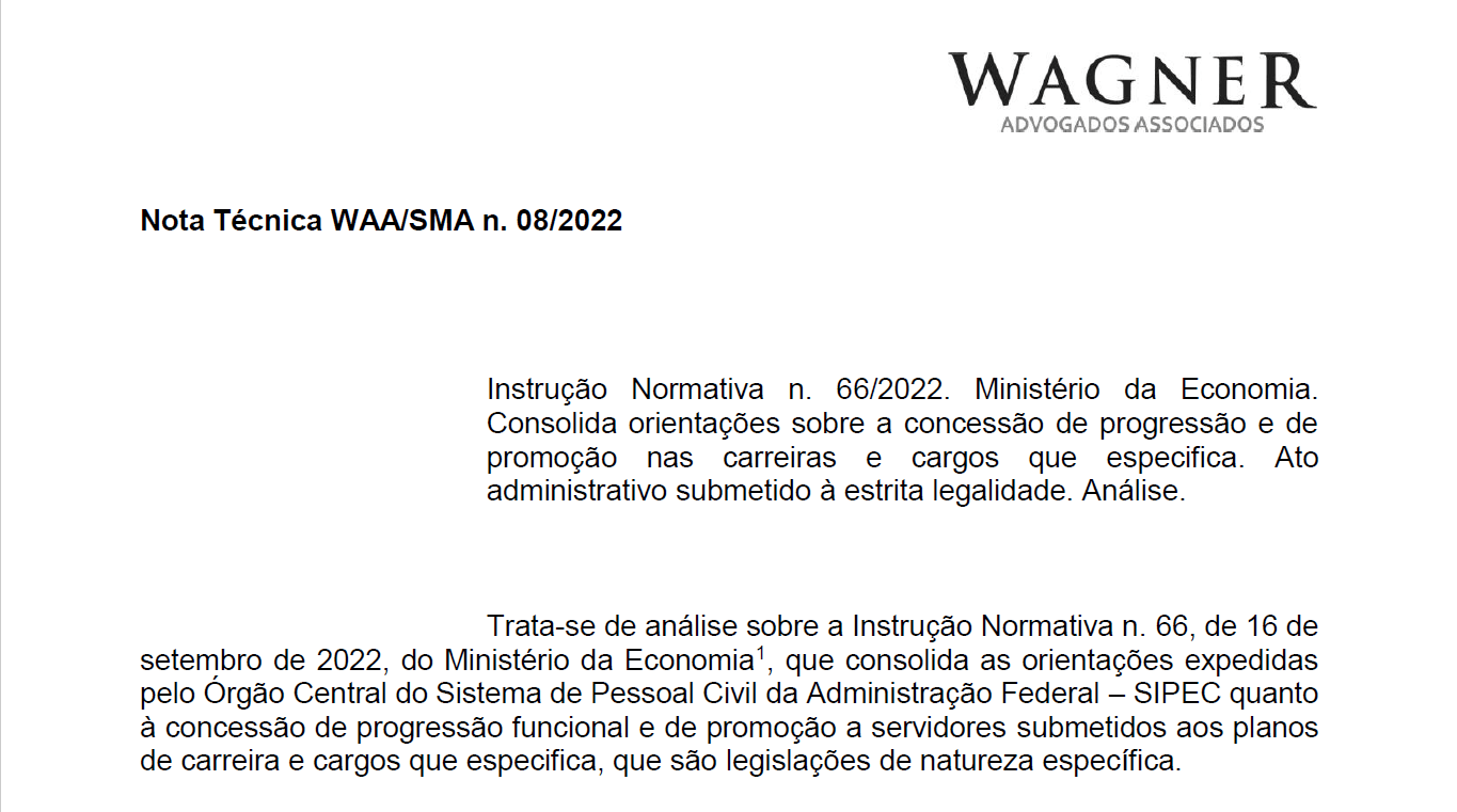 Wagner Advogados Associados realiza Nota Técnica sobre IN 66/2022