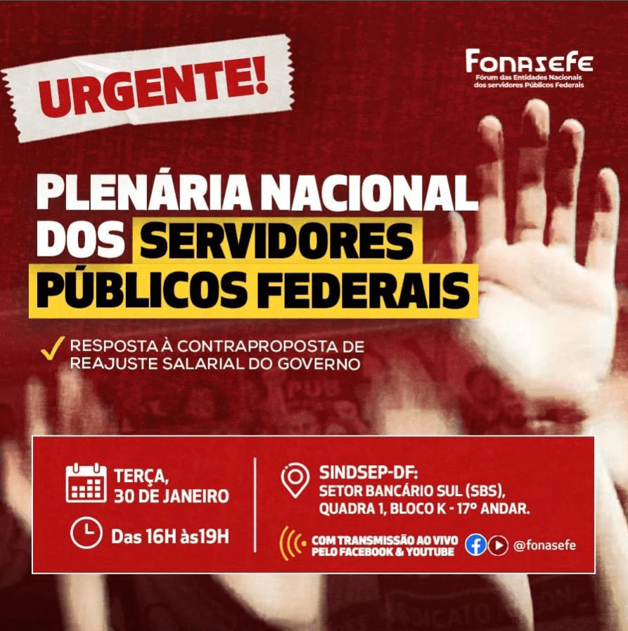 Plenária Nacional dos Servidores Públicos Federais debaterá contraproposta do Fonasefe