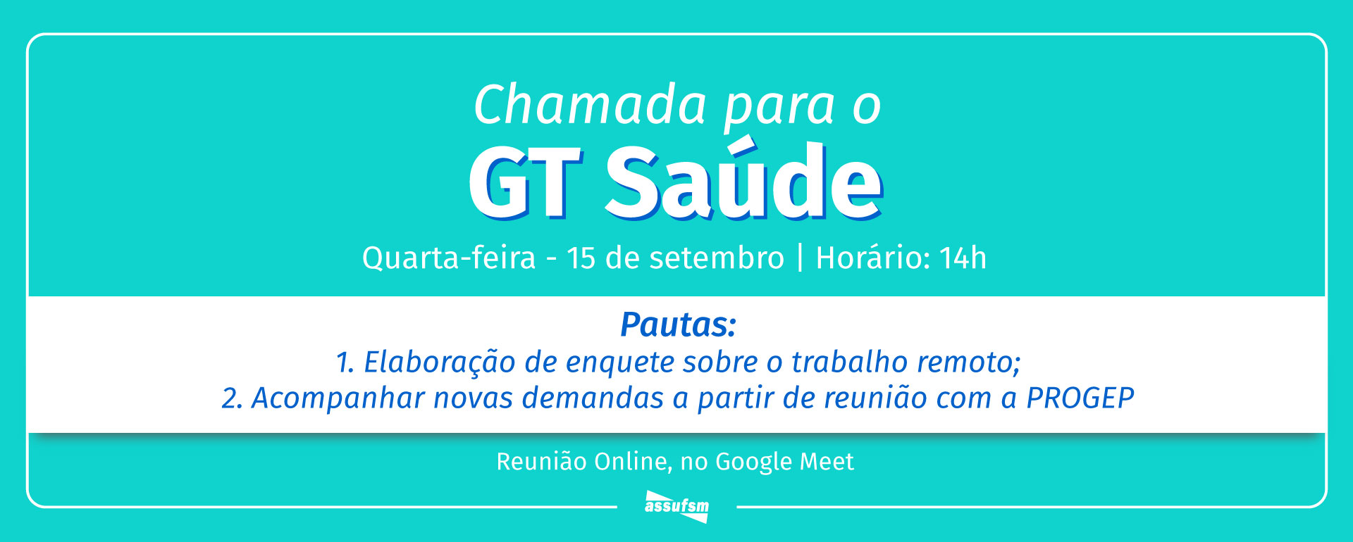 GT Saúde tem encontro virtual em 15 de setembro