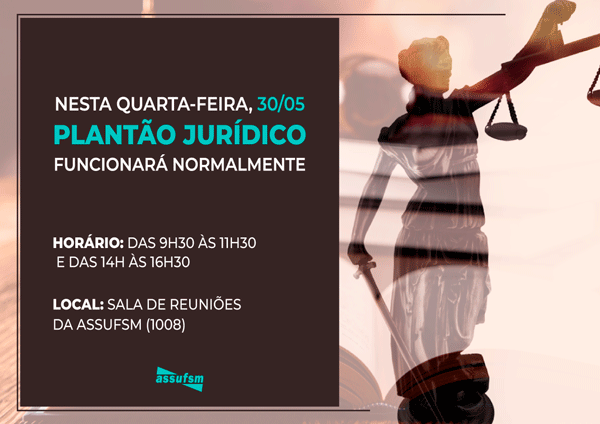 Plantão Jurídico terá horário normal nesta quarta-feira, 30