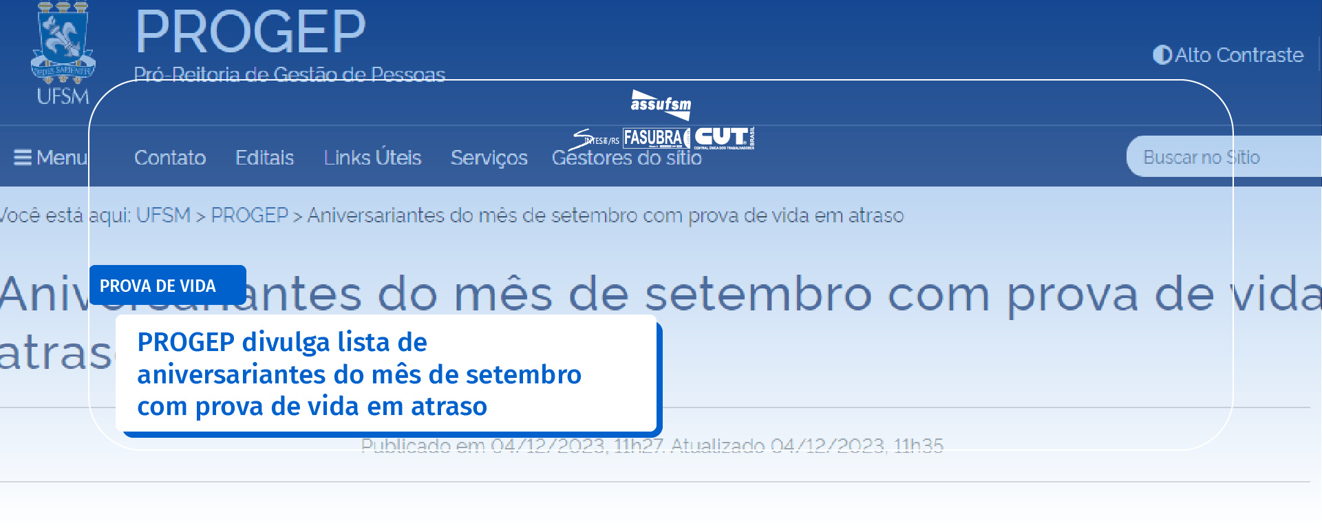 PROGEP divulga lista de aniversariantes do mês de setembro com prova de vida em atraso
