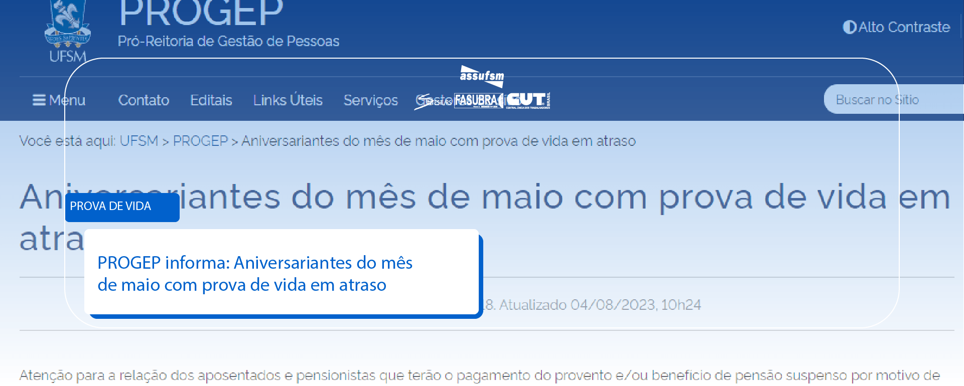 PROGEP informa: Aniversariantes do mês de maio com prova de vida em atraso