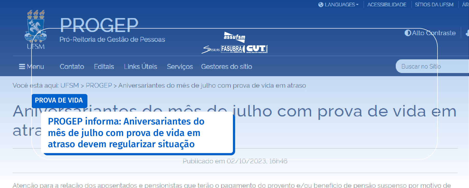 Aniversariantes do mês de julho com prova de vida em atraso