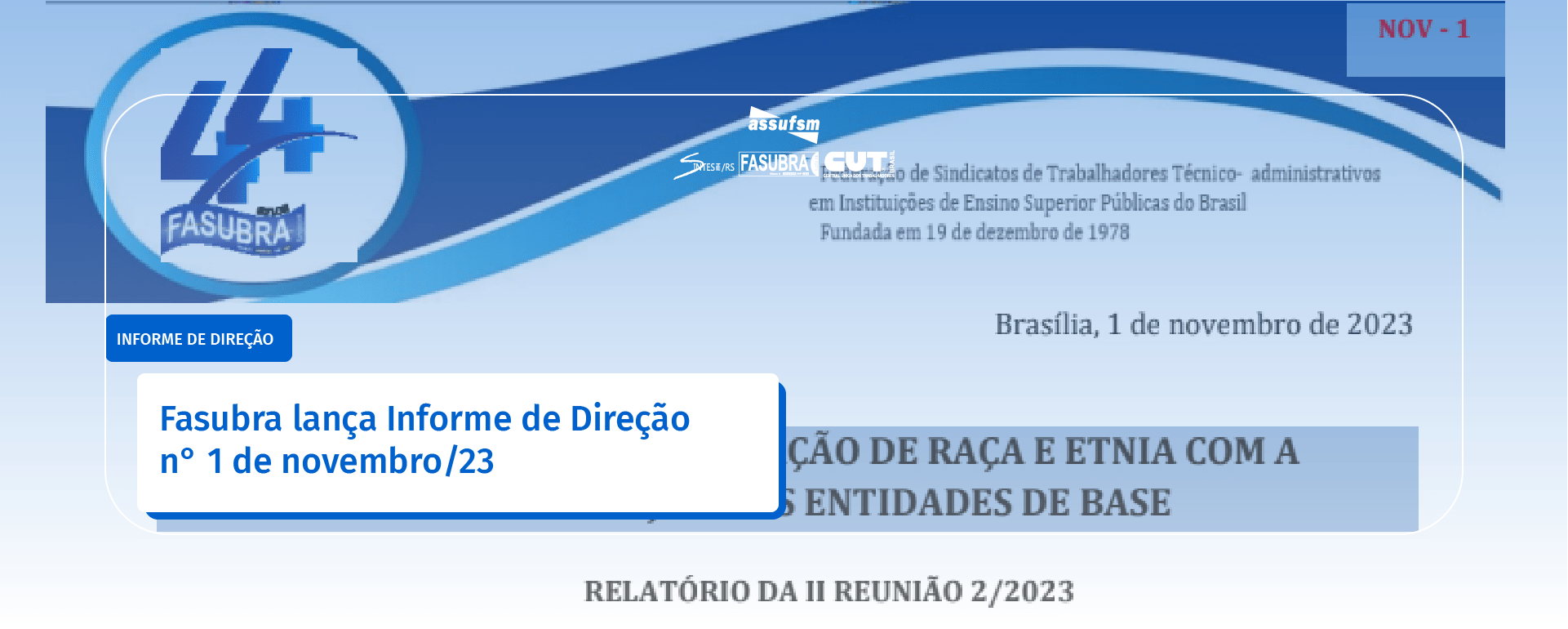 Fasubra lança Informe de Direção n° 1 de novembro/23