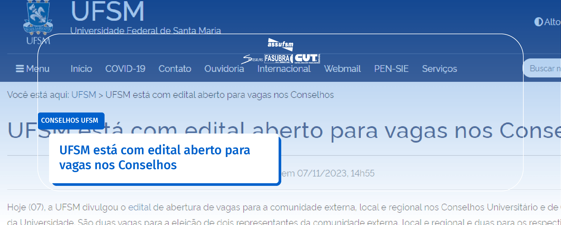 UFSM está com edital aberto para vagas nos Conselhos