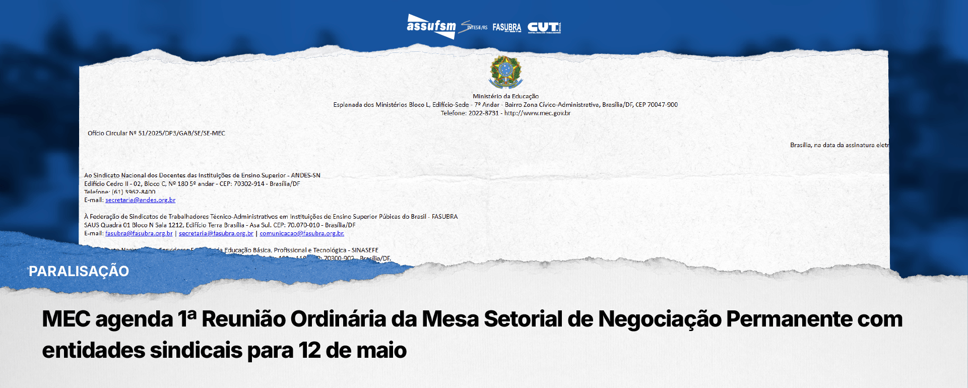 MEC agenda 1ª Reunião Ordinária da Mesa Setorial de Negociação Permanente com entidades sindicais para 12 de maio