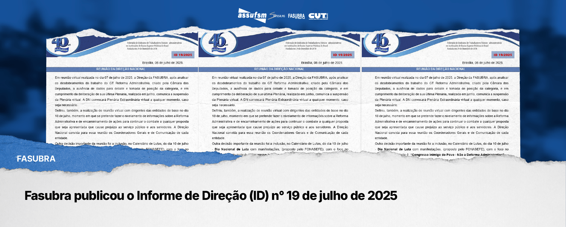 FASUBRA publica ID 19 de julho de 2025