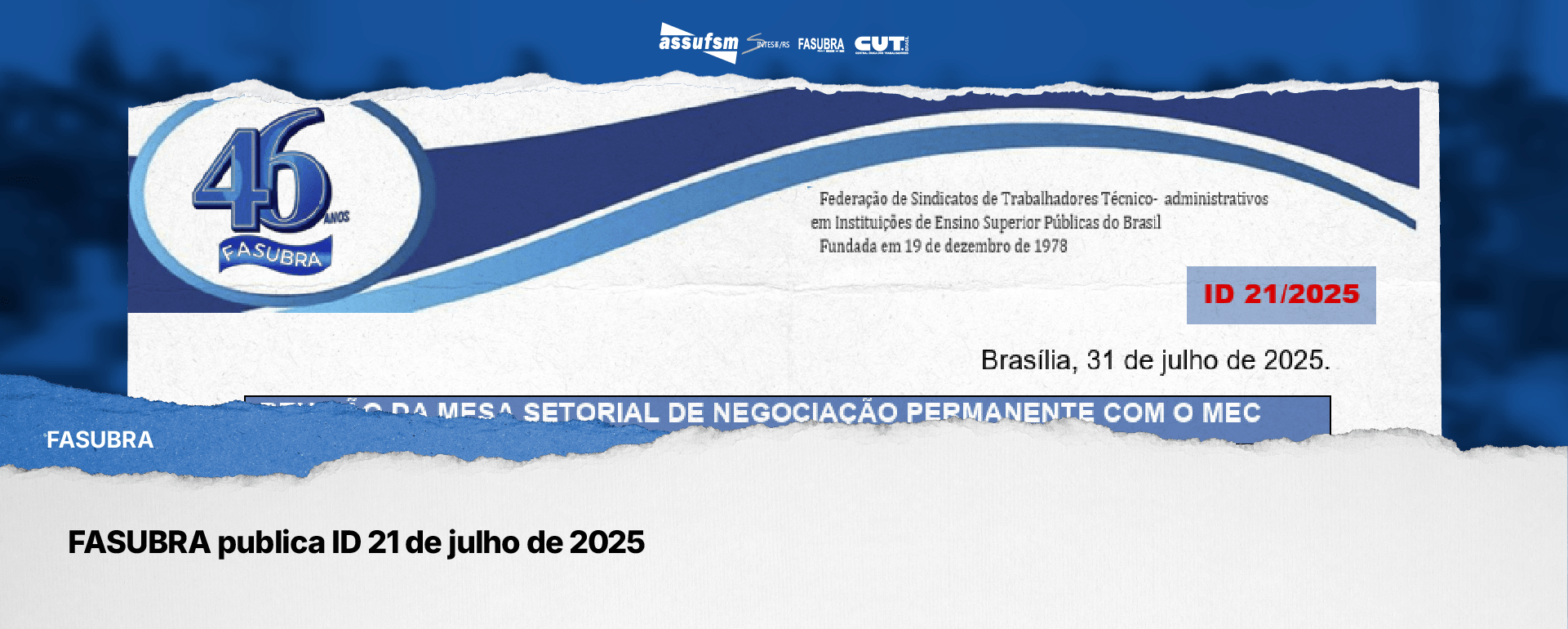 FASUBRA publica ID 21 de julho de 2025