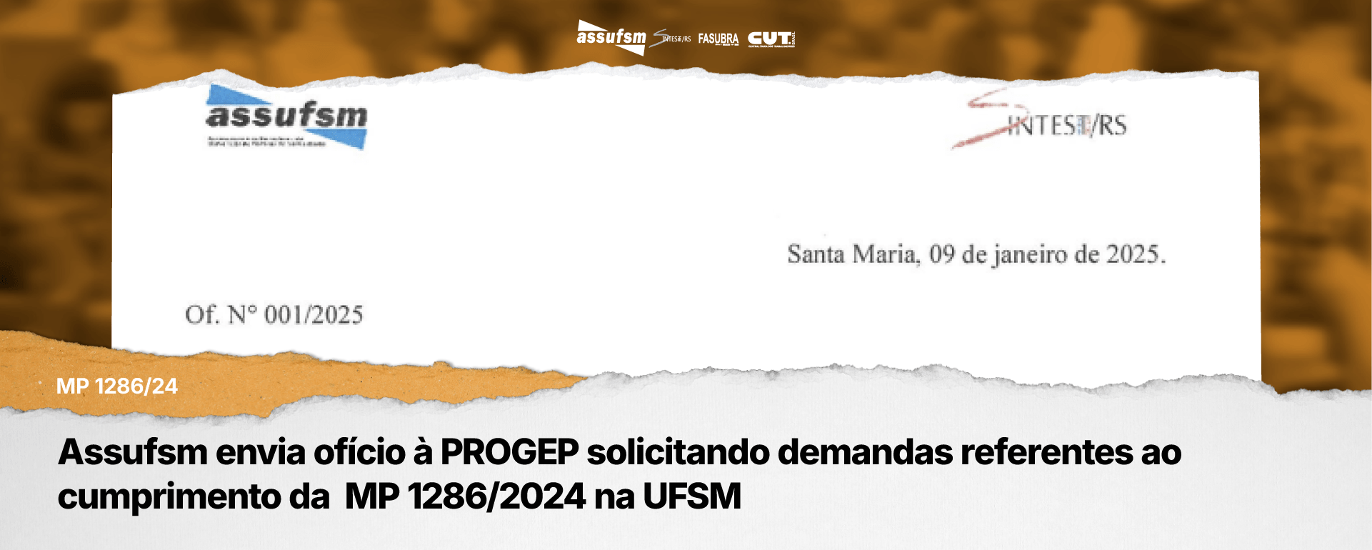 Assufsm envia ofício à PROGEP solicitando demandas referentes à MP 1286/2024