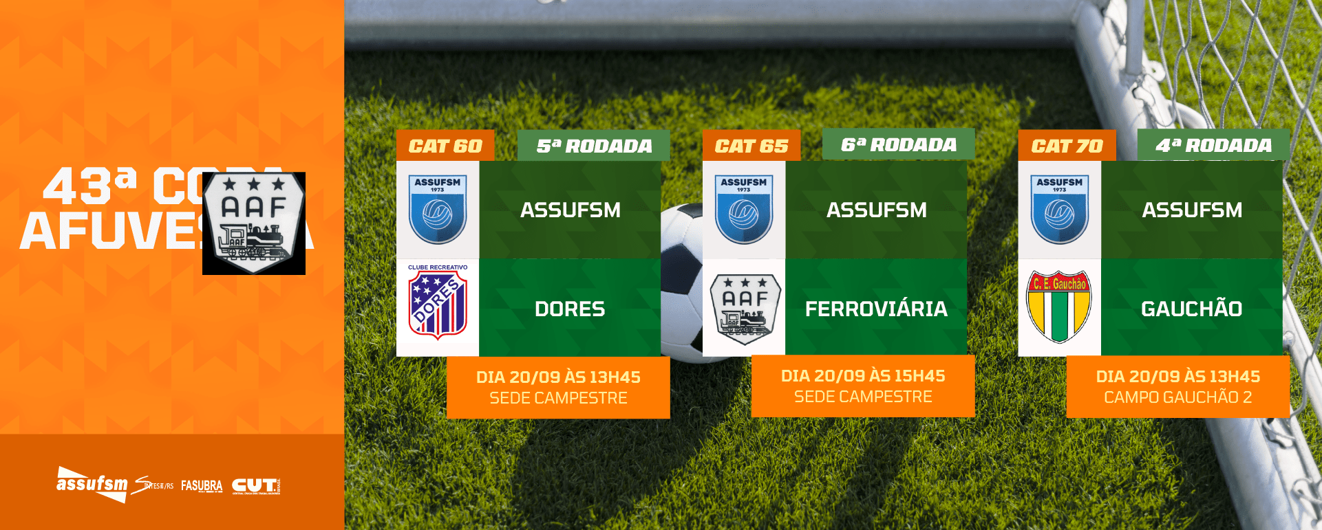 Futebol: confira o jogo das categorias 60, 65 e 70 anos da Assufsm na Copa AFUVESMA 2025 para o próximo sábado (20)