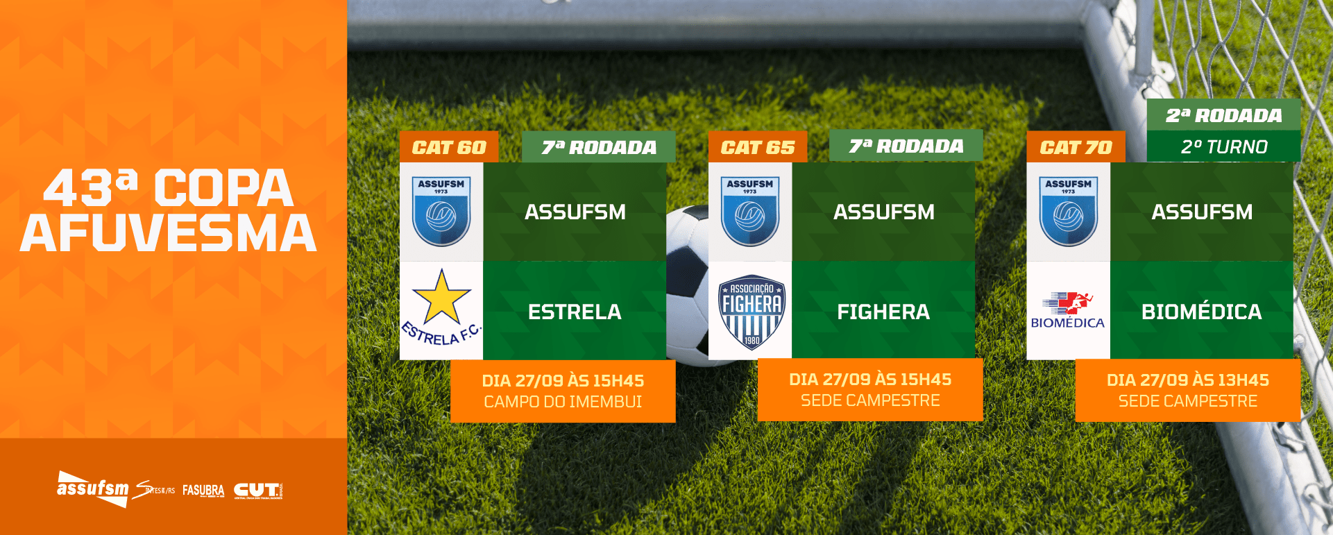 Futebol: confira o jogo das categorias 60, 65 e 70 anos da Assufsm na Copa AFUVESMA 2025 para o próximo sábado (27)