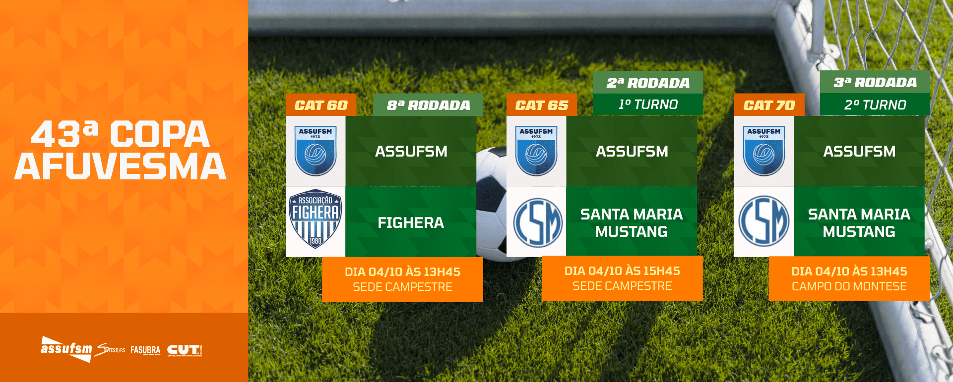 Futebol: confira o jogo das categorias 60, 65 e 70 anos da Assufsm na Copa AFUVESMA 2025 para o próximo sábado (04)