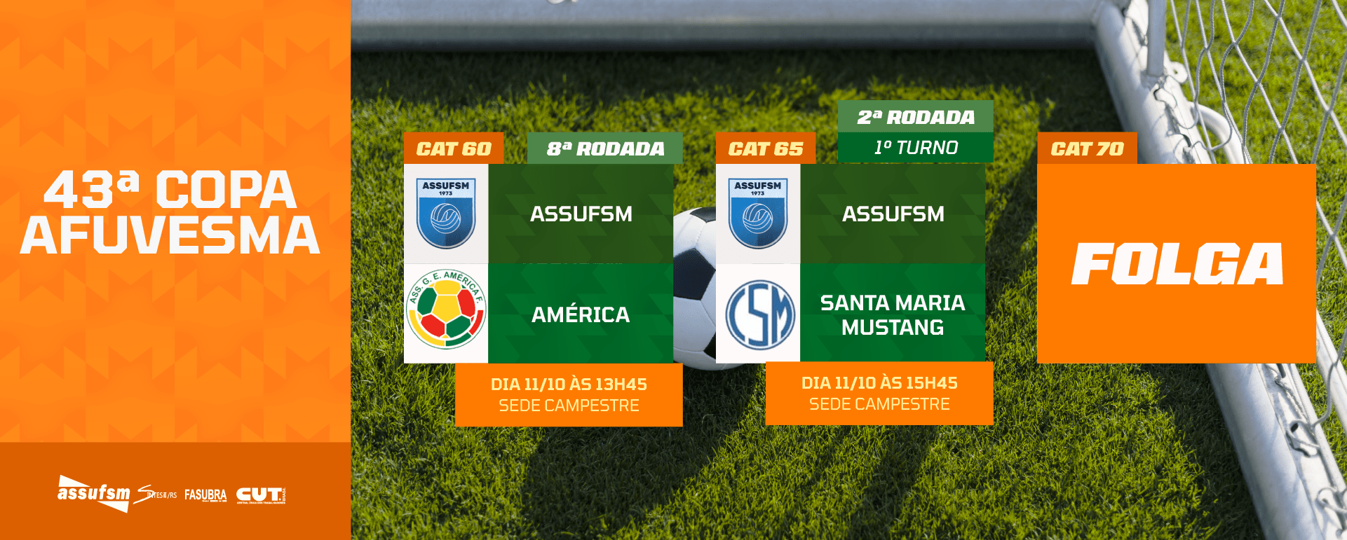 Futebol: confira o jogo das categorias 60, 65 e 70 anos da Assufsm na Copa AFUVESMA 2025 para o próximo sábado (11)