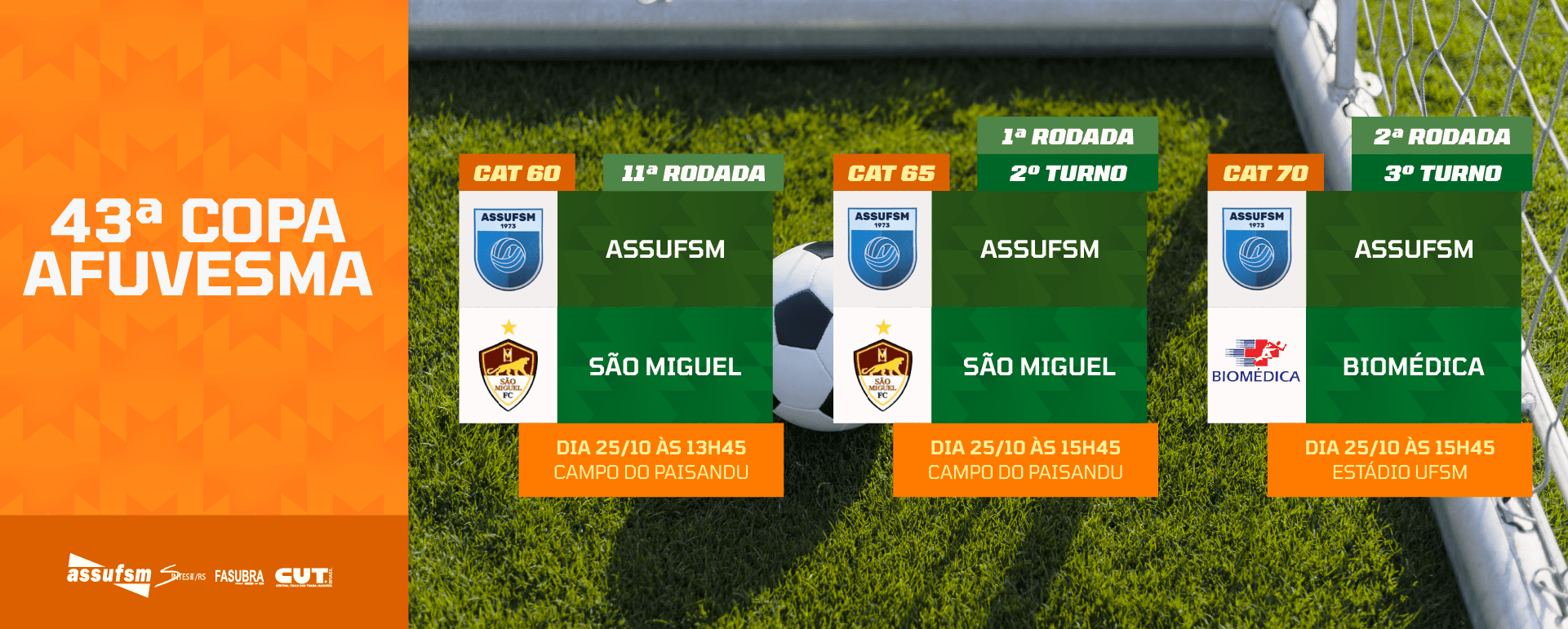 Futebol: confira o jogo das categorias 60, 65 e 70 anos da Assufsm na Copa AFUVESMA 2025 para o próximo sábado (25)