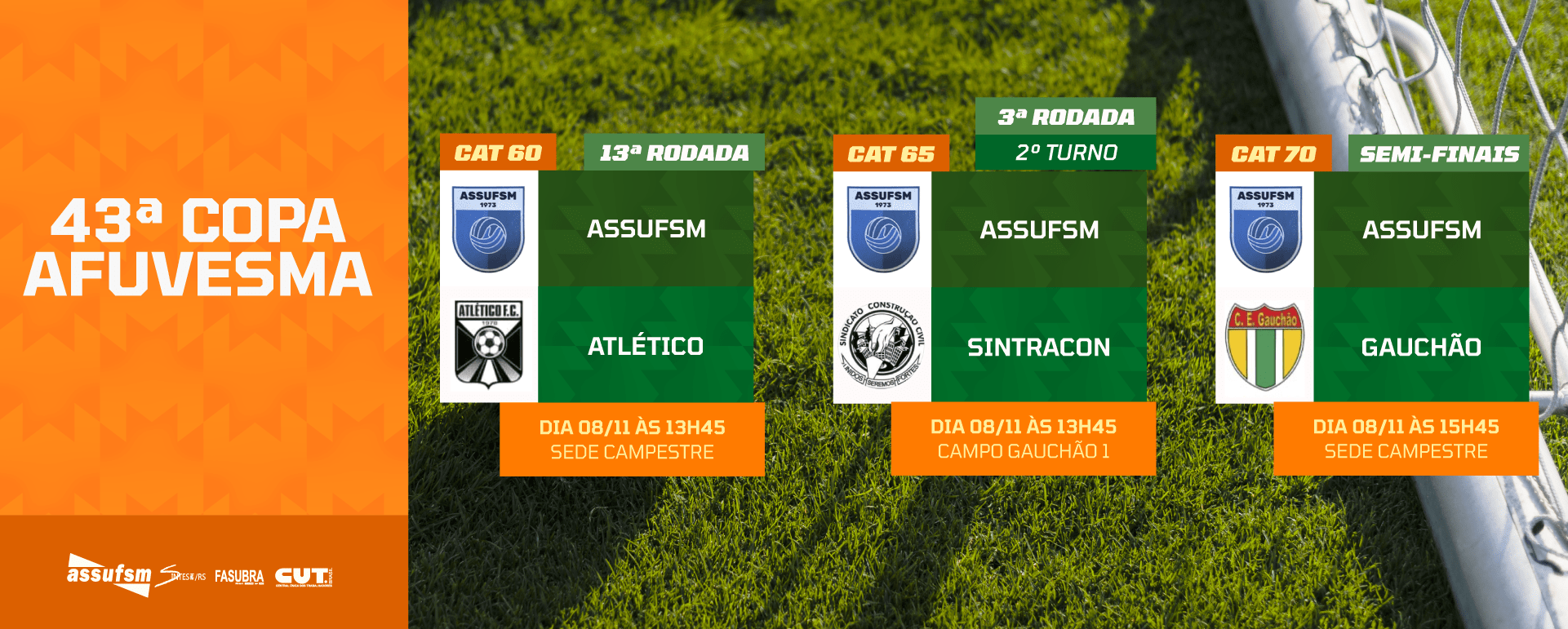 Futebol: confira o jogo das categorias 60, 65 e 70 anos da Assufsm na Copa AFUVESMA 2025 para o próximo sábado (08)