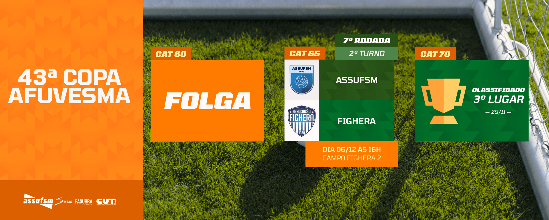 FUTEBOL: Confira os jogos das categorias 60, 65 e 70 anos da Assufsm na Copa AFUVESMA 2025 para o próximo sábado (06)