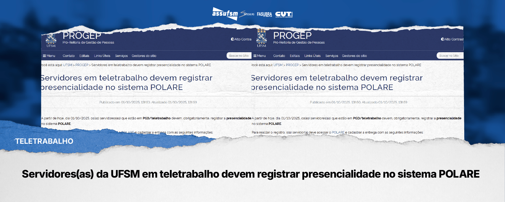 Servidores(as) da UFSM em teletrabalho devem registrar presencialidade no sistema POLARE