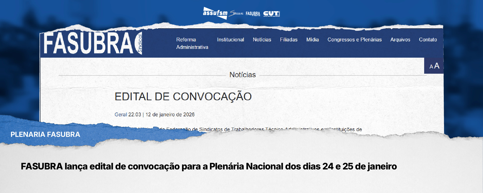 FASUBRA lança edital de convocação para a Plenária Nacional dos dias 24 e 25 de janeiro