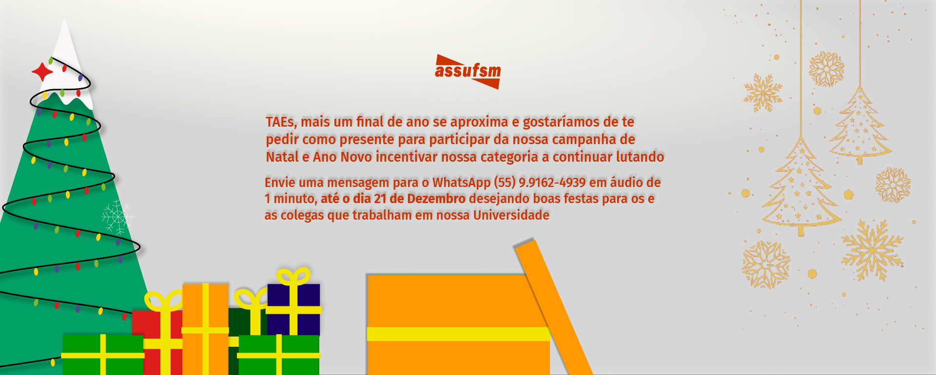 Assufsm convida TAEs para comemorar Natal e Ano Novo com o Sindicato