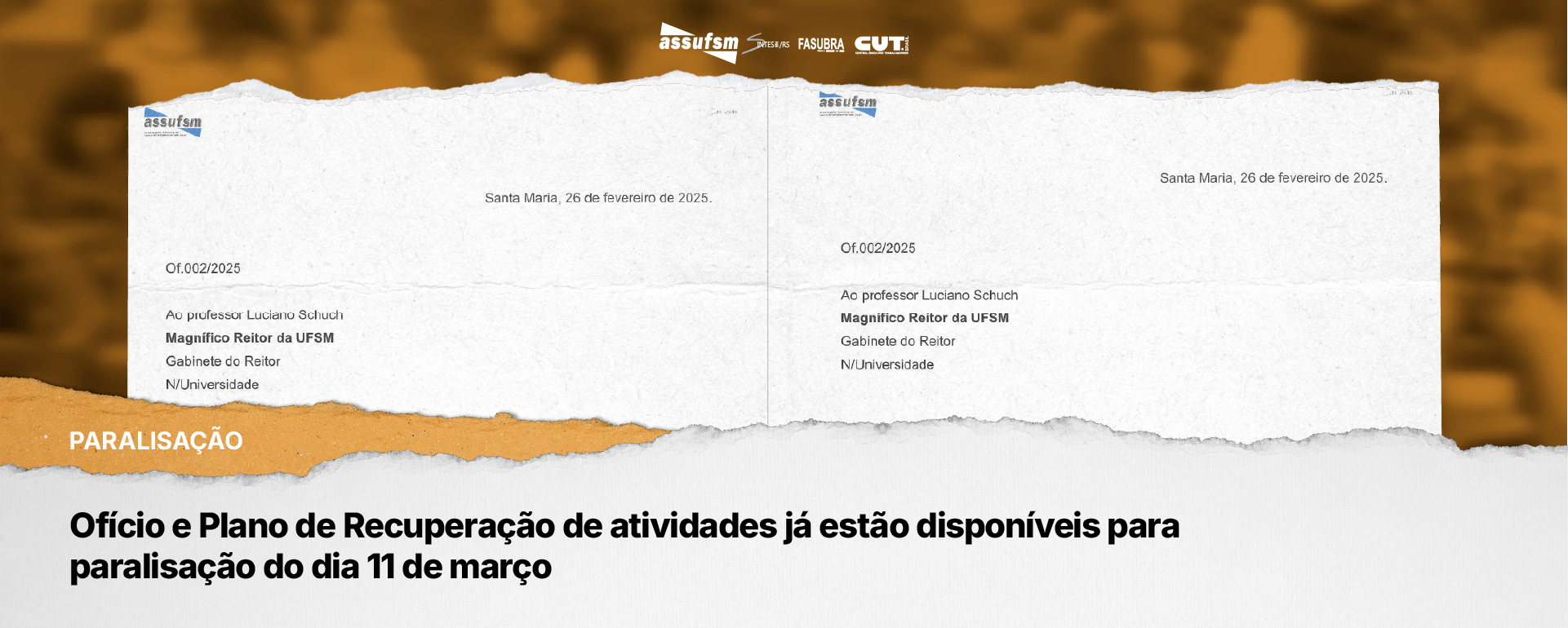 Ofício e Plano de Recuperação de atividades já estão disponíveis para paralisação do dia 11 de março