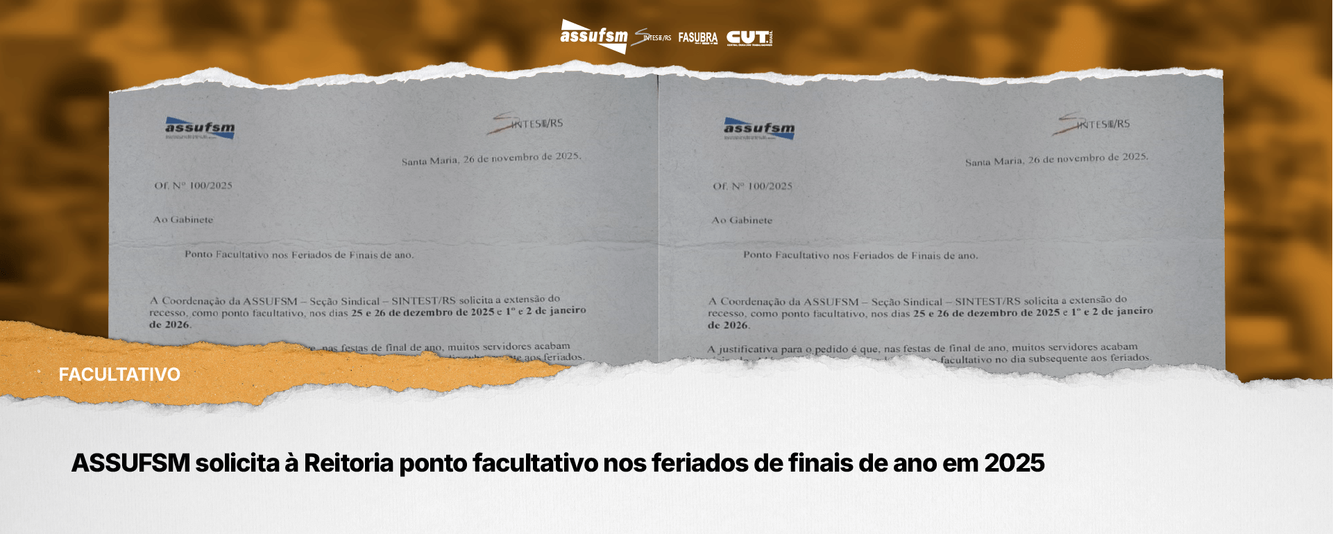 PROGEP responde solicitação da Assufsm sobre o pedido de ponto facultativo nos feriados de final de ano