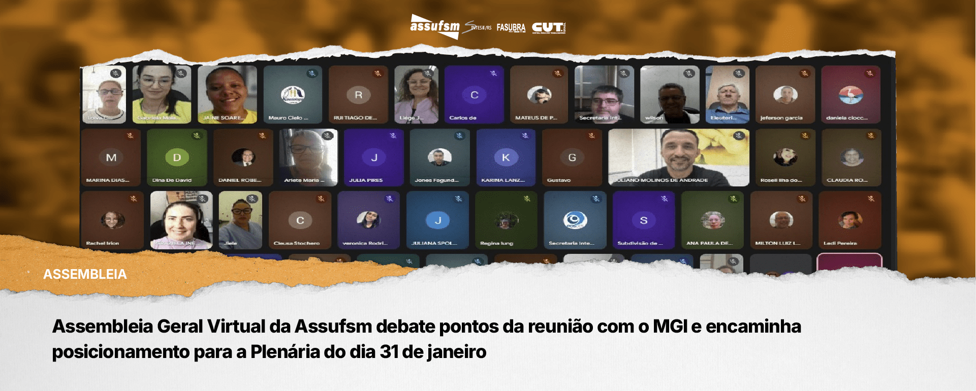 Assembleia Geral Virtual da Assufsm debate pontos da reunião com o MGI e encaminha posicionamento para a Plenária do dia 31 de janeiro