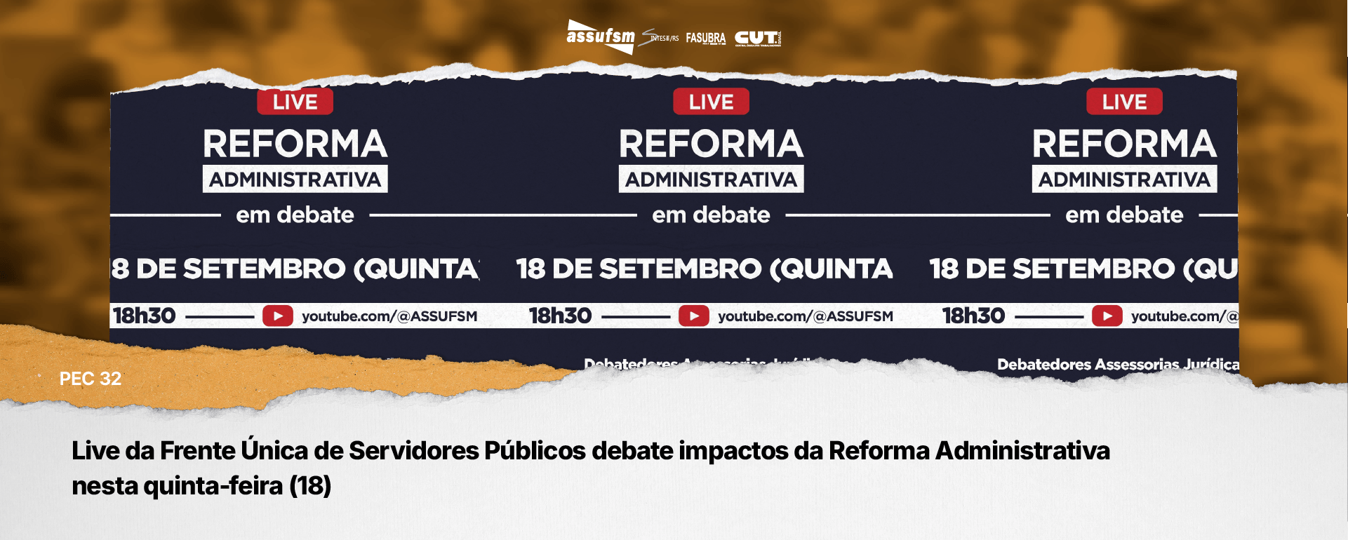 Live da Frente Única de Servidores Públicos debate impactos da Reforma Administrativa nesta quinta-feira (18)