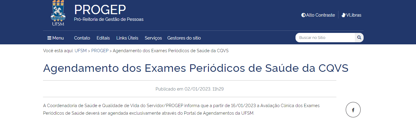 Agendamento dos Exames Periódicos de Saúde da CQVS